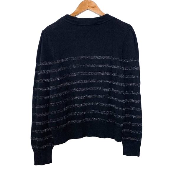 Rails NEW Allegra Cashmere Cotton Metallic Stripe Sweater Black Silver Medium - Picture 6 of 13